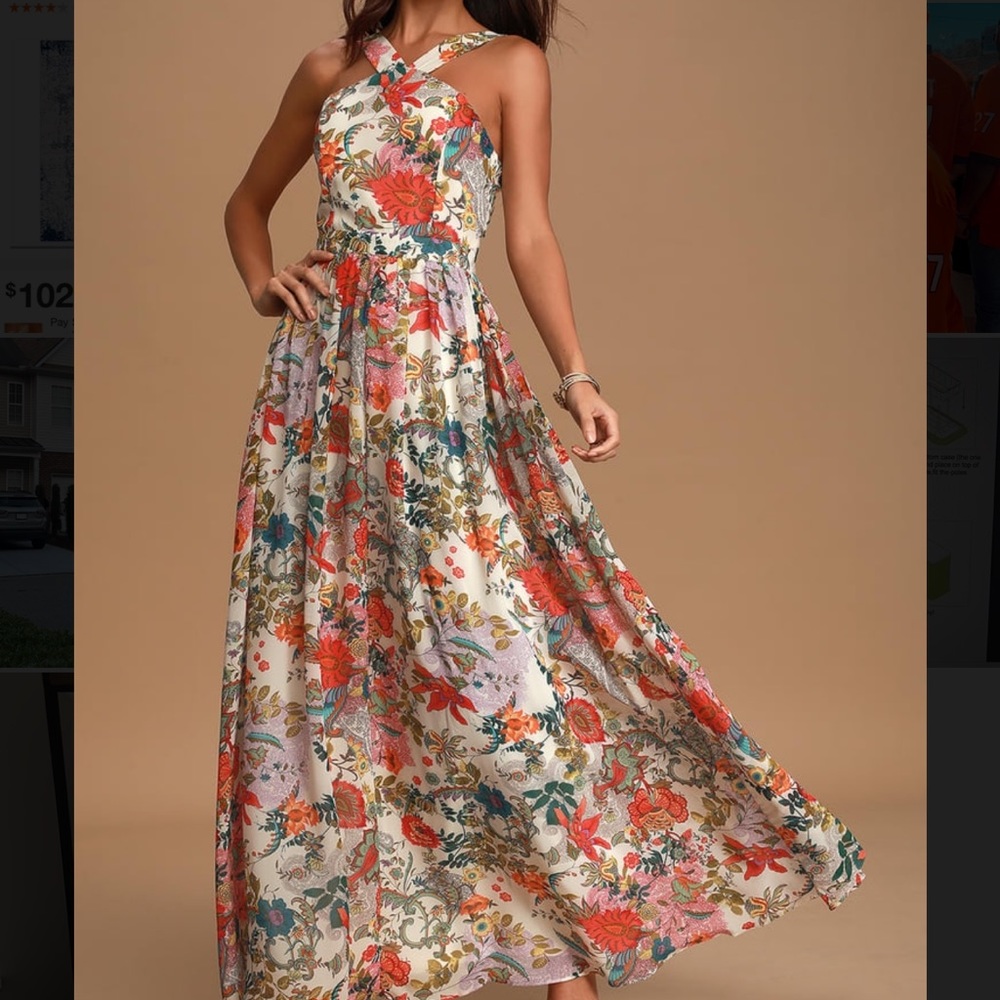 Lilja Cream Floral Print Maxi Dress Lulus